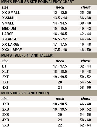 Cutter & Buck Men's Size Chart`